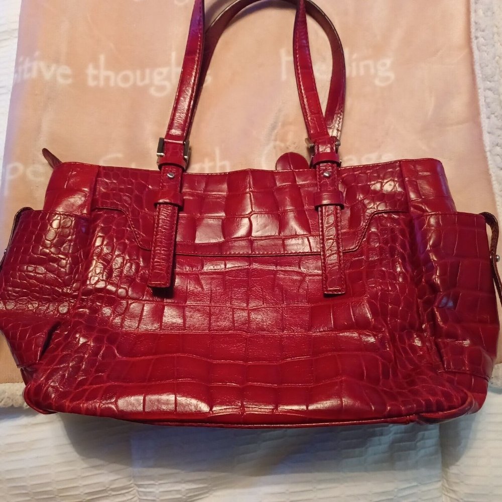 Francesco Biasia Croc Embossed Calf Leather Satchel in Berry Color